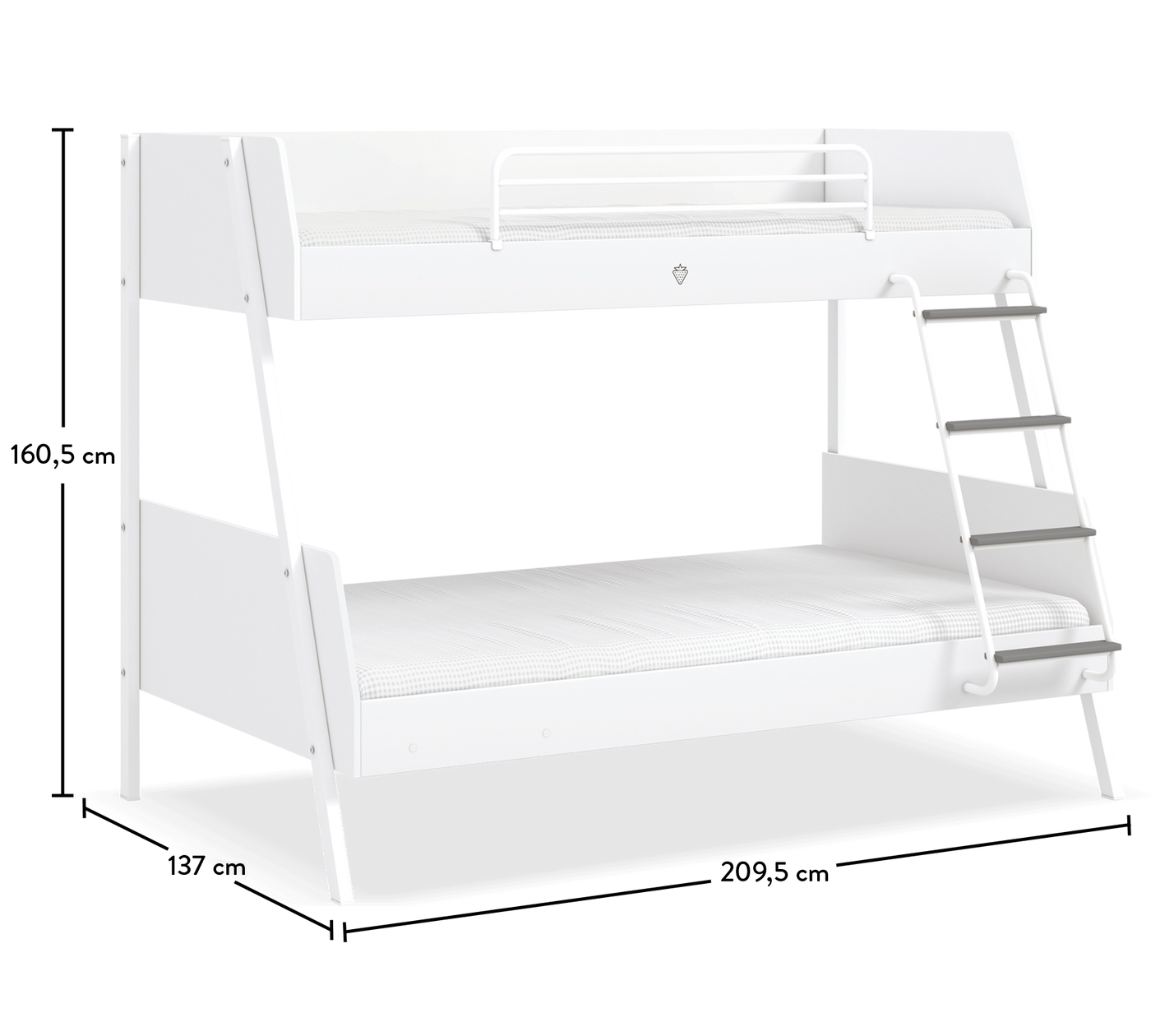 White Large krevet na sprat (90x200cm - 120x200 cm)