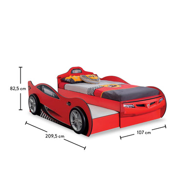 Racecup Auto Krevet (Crveni) (sa ladicom/ pomoćnim krevetom) (90x190 cm - 90x180 cm)