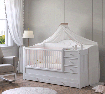 Baby Rustic White promjenjivi krevet za bebe (80x180 cm)