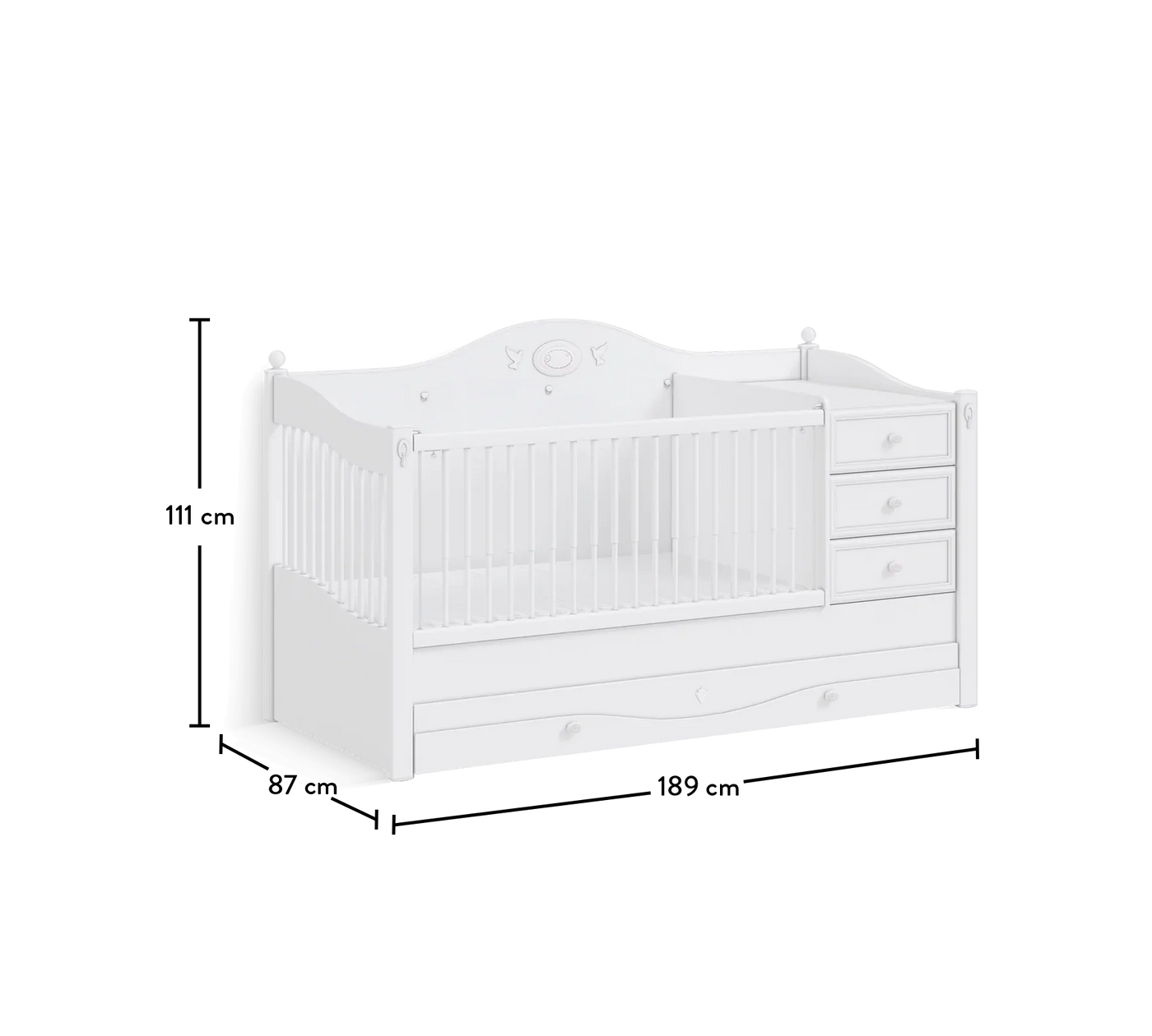 Baby Rustic White promjenjivi krevet za bebe (80x180 cm)