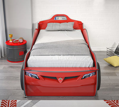Racecup auto krevet (crveni) (sa ladicom/pomoćnim krevetom) (90x190-90x180 cm)